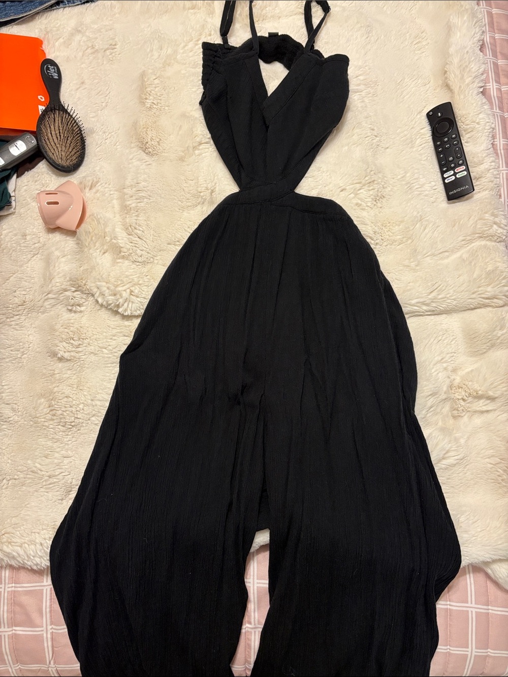 aerie Black Cutout Wide-Leg Jumpsuit with Adjustable Straps
